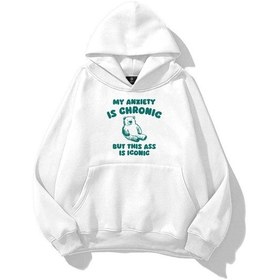 Resim Unisex My Anxiety İs Chronic Sweatshirt Beyaz Beyaz 