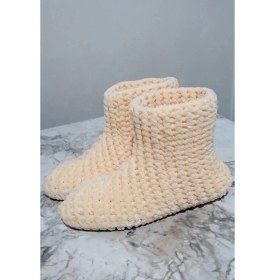 Resim Merut Style El Örgüsü Kadife Ip Krem Rengi Ev Botu Panduf 