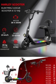 Resim Cool Wheels Elektrikli Oturaklı LED Işıklı Çocuk Scooter - 250W Yerli Üretim Harley Model (8-12 Yaş) 