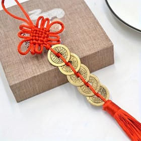 Resim 1/5 adet Kırmızı Çin Düğümü, 5 Sikke ile Bakır Feng Shui Zenginlik Başarı Şanslı Şans, Ev Araba Askı Süsleri, Ev Odası Oturma Odası Ofis Dekoru, Sevgililer Günü Yeni Yıl Hediyesi 