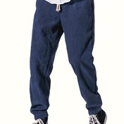 Resim Drawstring Waffle Desenli Terletmeyen Pantolon Erkekler için Gevşek Fit Pantolon Erkekler için Casual Joggers Kış Sonbahar Koşu Jogging 