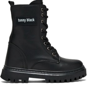 Resim Tonny Black Çocuk Unisex Siyah Termo Taban Önü Bağcıklı Kar Botu 