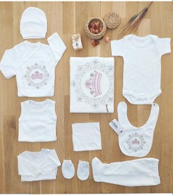 Resim Sitilin Kız Bebek İşlemeli Taçlı Hastane Çıkışı 10 Lu Yenidoğan Set Pembe 