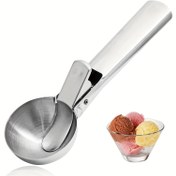 Resim 1 Adet Premium Paslanmaz Çelik Dondurma ve Meyve Kaşığı - Karpuz, Kavun, Papaya için İdeal | Tetikli Serbest Bırakma ile Dayanıklı Top Kazıcı, 4.83*18.03cm/5.84*19.05cm - Sorbeler ve Taze Meyve Salataları için Mükemmel, Karpuz Aksesuarları 
