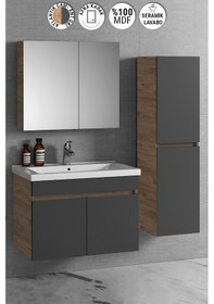 Resim Çiğdem 80+35 Cm Atlantik Çam-Antrasit Gri Mat Mdf Seramik Lavabol Antrasit - Atlantik Çam 