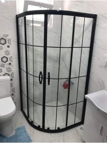 Resim nokta duşakabin 80x80 Teknesiz Siyah Profil Karolaj Desen Oval Duşakabin 