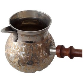 Resim Pirinç Döküm Cezve 5" Jumbo Boy Ahşap Saplı 