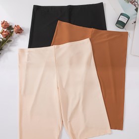 Resim 3 adet Kadın Basit Külot, Büyük Beden Katı Elastik Bel Yumuşak Dikişsiz Boyshorts 