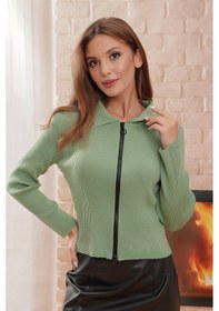 Resim Aqe Fashion Çift Açılır Fermuarlı Polo Yaka Hırka Mint 