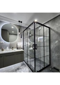 Resim Teknesiz Dikdörtgen Cam Duşakabin Karolaj Desenli Kd108 Siyah 