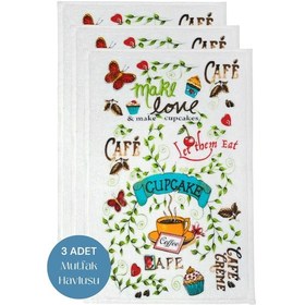 Resim 3lü Paket Baskılı Beyaz Mutfak Havlusu Modeli Make Love 