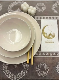 Resim Gold Yaldızlı Beyaz Hoşgeldin Ramazan Yeni Ay Desenli Garson Peçete 16 Lı 