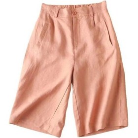 Resim Kiremit Kırmızı Şort Elastik Bel Spor Rahat Şık Yüksek Bel Kadın Şort Kadın Giysileri Kırmızı 