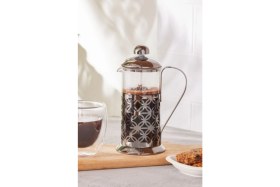 Resim 350 ml Siyah Çiçekli Borosilikat Cam French Press, Zarif ve Dayanıklı Kahve Demleme Aracı 
