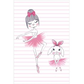 Resim Dijital Baskılı Balerin Tavşanlı Çocuk Desen Dekoratif Yıkanabilir Kaymaz Taban Çocuk Halısı Çok Renkli 