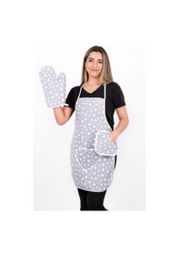 Resim Trendy 3lü Set Sıvı Su Geçirmez Mutfak Önlüğü Isıya Dayanıklı Fırın Eldiveni Ve Tutacak Çeyiz Seti Yıldızlı Gri 