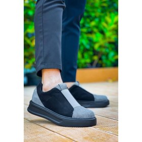 Resim KB-007 Kuback Siyah Gri Siyah Yüksek Taban Tek Bant Bağcıksız Günlük Erkek 
