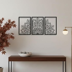 Resim Sezart Mandala Metal Tablo 3'lü Yatay Set | Detaylı Sanat Duvar Dekoru Altın 119 x 57 
