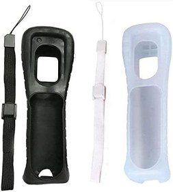 Resim Grafken Yumuşak Silikon Deri Kılıf Kapak Hnad Wrist Strap ile Wii Uzaktan Kumanda için Beyaz + Siyah 