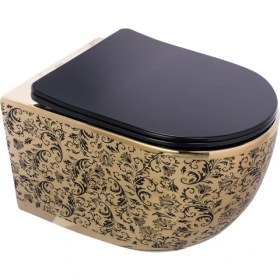 Resim Turkuaz Pure Mat Siyah Gold Kanalsız Asma Klozet WH-779+SOFT Kapak 