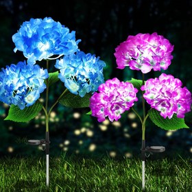 Resim 2 Adet Güneş Enerjili Hortensia Çiçek Işıkları, Mavi ve Mor Bahçe Dekoru ile Rüya Gibi Aydınlatma Efektleri, Veranda, Avlu ve Bayram Partileri İçin Mükemmel 
