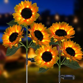 Resim Günebakan güneş enerjili bahçe LED ışıkları, dış mekan dekorasyonu için güneş enerjili ayçiçeği direkli ışıklar, Anneler Günü bahçe festivali süslemesi için sarı günebakan LED çiçek ışıkları, teras bahçesi çim parti festival manzara ışıkları 