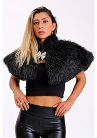 Resim Keyifli Moda Kadın Siyah Broşlu Kürk Etol Bolero 