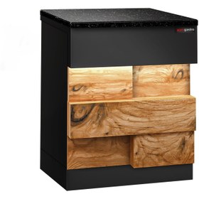 Resim Kasa Bankosu TORONTO - 600mm - Ahşap Ön Panel- Siyah Granit Çalışma Tezgahı 