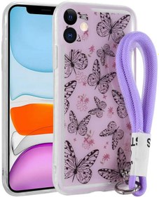 Resim Zore Apple ile uyumlu iPhone 11 Kılıf Desenli El Askılı İpli Zore Astana Silikon Kapak Kelebek 