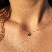 Resim Fasek Gold Altın Kolye - Tasarım Kirpik Nazar Boncuğu Lacivert Mineli Tasarım Stil Modern 14 Ayar Altın Kolye-Altın Kolye 