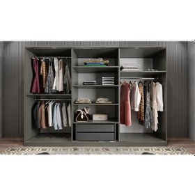 Resim Vino Sürgü Kapaklı Dolap Gardırop Füme 180 Cm Montaj Dahil 