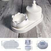 Resim 3 parça/set Lotus Mumluk Epoksi Reçine Kalıpları için Silikon Saklama Kutusu DIY El Yapımı Alçı Beton Çimento El Sanatları Oval Tepsi Mumluk Kalıbı Ev Dekorasyon Malzemeleri 