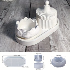 Resim 3 parça/set Lotus Mumluk Epoksi Reçine Kalıpları için Silikon Saklama Kutusu DIY El Yapımı Alçı Beton Çimento El Sanatları Oval Tepsi Mumluk Kalıbı Ev Dekorasyon Malzemeleri 