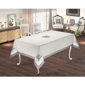 Resim Krem Renkli Lale Nakışlı Masa Örtüsü 