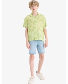 Resim DeFacto Erkek Çocuk Oversize Geniş Kalıp Polo Yaka Desenli Viskon Kısa Kollu Gömlek F5673A825HSGN404 