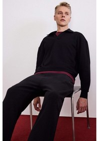 Resim Defacto Boxy Fit Polo Yaka Sweatshirt G6475ax25wnbk81 Siyah-bk81 