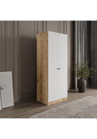 Resim Altay 2 Kapaklı 2 Çekmeceli Giyinme Dolabı Led Askılıklı Tamamı Mdf Safir Meşe 