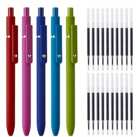 Resim 25'lik Jel Kalem Seti - 20 Siyah Yedek ile 5 Çok Renkli Kalem, 0,5 mm İnce Uç, Hızlı Kuruyan Mürekkep, Pürüzsüz Yazma, Dayanıklı, Tüylenme Yok, Okul, Ofis ve Hediyelik Eşya İçin Mükemmel 