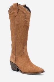 Resim LuviShoes PİETRO Toprak Hakiki Deri Süet Kadın Western Çizme 