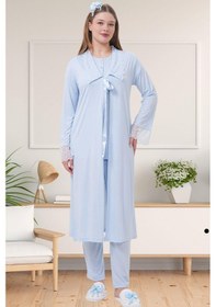 Resim Mecit Pijama Mecit 1541 Mavi Uzun Sabahlıklı Lohusa Pijama Takımı 