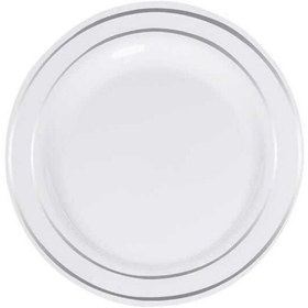 Resim Mika Beyaz Tabak Gümüş Çizgili 26cm 6'lı 