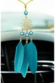 Resim biuti Metal Örümcek Ağı Dikiz Ayna Süsü, Turkuaz Nazar Boncuklu Kuş Tüylü Otantik Araba Hediyesi 