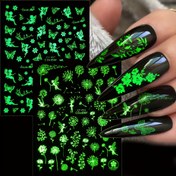 Resim 1/2 Adet 3D Karanlıkta Parlayan Tırnak Çıkartmaları Kelebek Çiçek Yaprak Melek Luminous Slider Tırnak Çıkartmaları Manikür Aksesuarları 