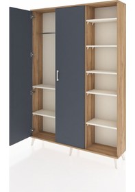 Resim Arges Dolap 7 Raflı 2 Kapaklı Tek Askılı 132x30x195 Çam-antrasit/aytaşı Antrasıt/aytası 