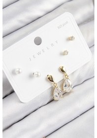Resim Pirinç Zirkon Taşlı Sallantılı Damla Model Gold Renk 925 Ayar Gümüş Çivi Kadın Küpe Set - Tj-bkp11172 Çok Renkli 