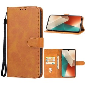 Resim Xiaomi Redmi Note 13 4g İçin Deri Telefon Kılıfı Kahverengi 
