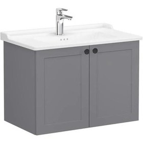 Resim Vitra Root Classic 80 cm Gri Kapaklı Banyo Dolabı Alt Modül Lavab 