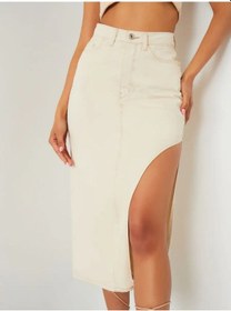 Resim Vittoria Vicci Yırtmaçlı Kot Etek 165234632 Açık Bej 