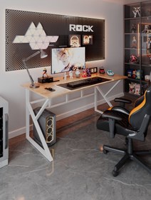 Resim TEKATEL Oyuncu Masası Metal ayaklı Çalışma Masası Bilgisayar Masası Ofis masası Çam - Beyaz 120X60 