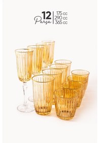 Resim Mest 12 Parça Joy Model Su Ve Meşrubat Bardağı Seti - 170, 290, 365 Cc - Çok Amaçlı Şıklık Amber 